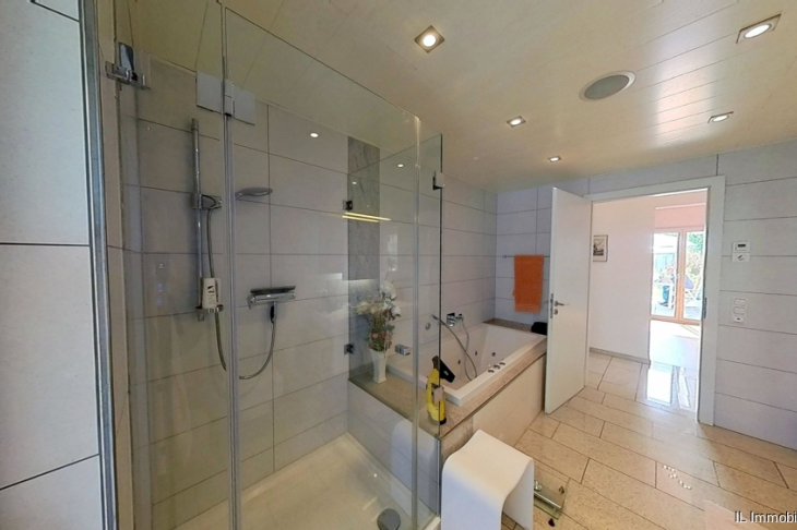 Dusche und Whirlpool im Bad